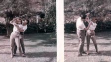 Enseñandole a jugar golf a su China (mi mamá) en el jardin del Toboso en Petare. (Insistente el condenado!!)
