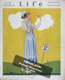 LIFE Magazine 1920-10-14/ Woman putting on makeup on the golf course as other golfers wait, “Fore!,” lovely art by C. Coles Phillips