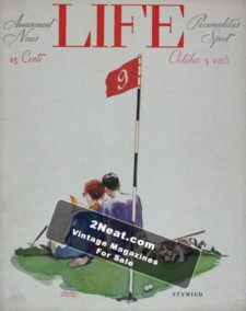 LIFE Magazine 1928-10-05/ Cover Man and woman golfers sitting together on the green, "Stymied", art by Garrett Price