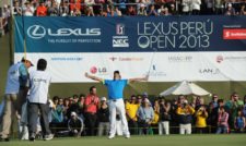 LIMA, PERU NOVEMBER 10: Julián Etulain of Argentina celebrates his 2013 Lexus Peru Open victory at Los Inkas Golf Club in Lima, Peru on November 10, 2013. This was Etulain's first career win on NEC Series PGA TOUR Latinoamérica. Photo Credit: Enrique Berardi/PGA TOUR