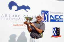 BOGOTA, COLOMBIA - NOVEMBER 3: José de Jesús Rodríguez of Mexico poses with the trophy after winning the Arturo Calle Colombian Classic presentado por Avianca at the San Andrés Golf Club on November 3, 2013 in Bogota, Colombia. Photo Credit: Enrique Berardi/PGA TOUR