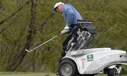 Recari, Jiménez, García, Fernández-Castaño, Quirós y Larrazábal muestran su apoyo al “European Challenge for Wheelchair Golfers 2014”