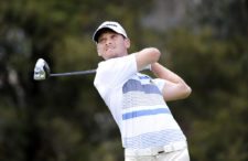 QUITO, ECUADOR (SEP. 27, 2014) El estadounidense Tyler McCumber pega su tiro de salida en el hoyo 9 durante la tercera ronda del All You Need Is Ecuador Open en el Quito Tenis y Golf Club. (Enrique Berardi/PGA TOUR)