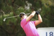 BOGOTA, COLOMBIA - OCTOBER 4: Jhonathan Perez of COL tees off on the 18th hole during the third round of the Arturo Calle Colombian Classic Presentado por Avianca at Pueblo Viejo Country Club on October 4, 2014 in Bogota, Colombia. (Enrique Berardi/PGA TOUR)