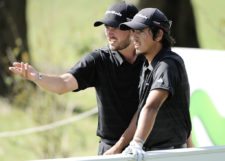 BUENOS AIRES, ARGENTINA - (OCT. 24, 2014) - Los argentinos Armando Zarlenga y Maxi Godoy en el tee del hoyo 17 durante la segunda ronda de la Bridgestone America's Golf Cup en Olivos Golf Club. (Enrique Berardi/PGA TOUR)