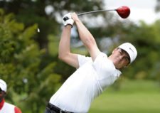 BOGOTA, COLOMBIA (OCT. 3, 2014) - El texano Cody Gribble pega su tiro de salida en el hoyo 7 durante la segunda ronda del Arturo Calle Colombian Classic presentado por Avianca en Pueblo Nuevo CC. (Enrique Berardi/PGA TOUR)