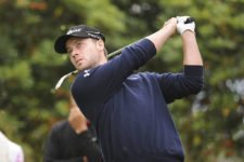 BOGOTA, COLOMBIA (OCT. 2, 2014) - El texano Alex Moon pega su tiro de salida en el hoyo 8 durante la primera ronda del Arturo Calle Colombian Classic presentado por Avianca en Pueblo Nuevo CC. (Enrique Berardi/PGA TOUR)