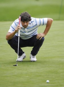 ESTADO DE MEXICO, MEXICO - OCTOBER 18: Nelson Ledesma of Argentina lines up a putt on the 13th hole green during the third round of the 56ºTransAmerican Power Products CRV Mexico Open presented by Heineken at Club de Golf Chapultepec on October 18, 2014 in Estado de Mexico, Mexico. (Photo by Enrique Berardi/PGA TOUR)