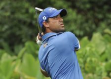 RIO DE JANEIRO, BRASIL (NOV. 6, 2014) El puertorriqueño Rafael Campos pega su tiro de salida en el hoyo 8 durante la primera ronda del Aberto do Brasil / Aberto do Atlântico presented by Credit Suisse Hedging-Griffo en Gavea Golf and Country Club (Enrique Berardi/PGA TOUR)