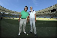 RIO DE JANEIRO, BRASIL - NOVEMBER 4: Rafael Becker of Brazil and Matias O’Curry of Argentina during filming of the Tour’s TV show Esto es PGA TOUR Latinoamerica at the Maracana Stadium. Filming took place prior to the Aberto do Brasil/Aberto do Atlantico presented by Credit Suisse Hedging-Griffo at Gavea Golf and Country Club (Enrique Berardi/PGA TOUR)