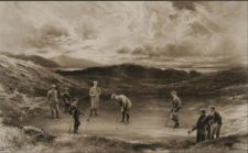 Pintura de Hoyo Punch Bowl en Royal Liverpool GC (1910) mostrando Harold Hilton, John Ball, CE Dick y John Graham (cortesía www.bonhams.com)