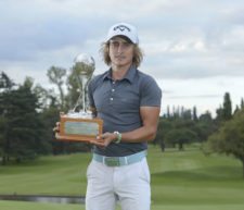 CÓRDOBA, ARGENTINA - APRIL 19: Tommy Cocha of Argentina lifts the trophy during the final round of the 84° Abierto OSDE del Centro presentado por Fiber Corp at Córdoba Golf Club on April 19, 2015 in Córdoba, Argentina. (Enrique Berardi/PGA TOUR)