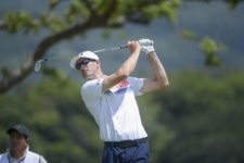 ANTIGUA GUATEMALA - MAY 24: Eric Dugas of the U.S tee off on the 10th hole during the PGA TOUR Latinoamérica final round of the Guatemala Stella Artois Open at La Reunion Golf Resort - Fuego Maya on May 24, 2015 in Antigua, Guatemala. (Enrique Berardi/PGA TOUR)