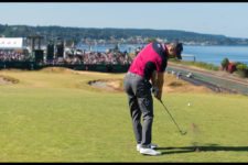 Martin Kaymer practices on the 17th hole (cortesía USGA)