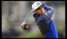 Rickie Fowler of the United States tees off on the 2nd hole during the third round (Photo by Stuart Franklin-Getty Images)