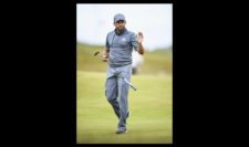 Sergio Garcia of Spain celebrates a birdie on the 15th hole during the third round (Photo by Stuart Franklin-Getty Images)