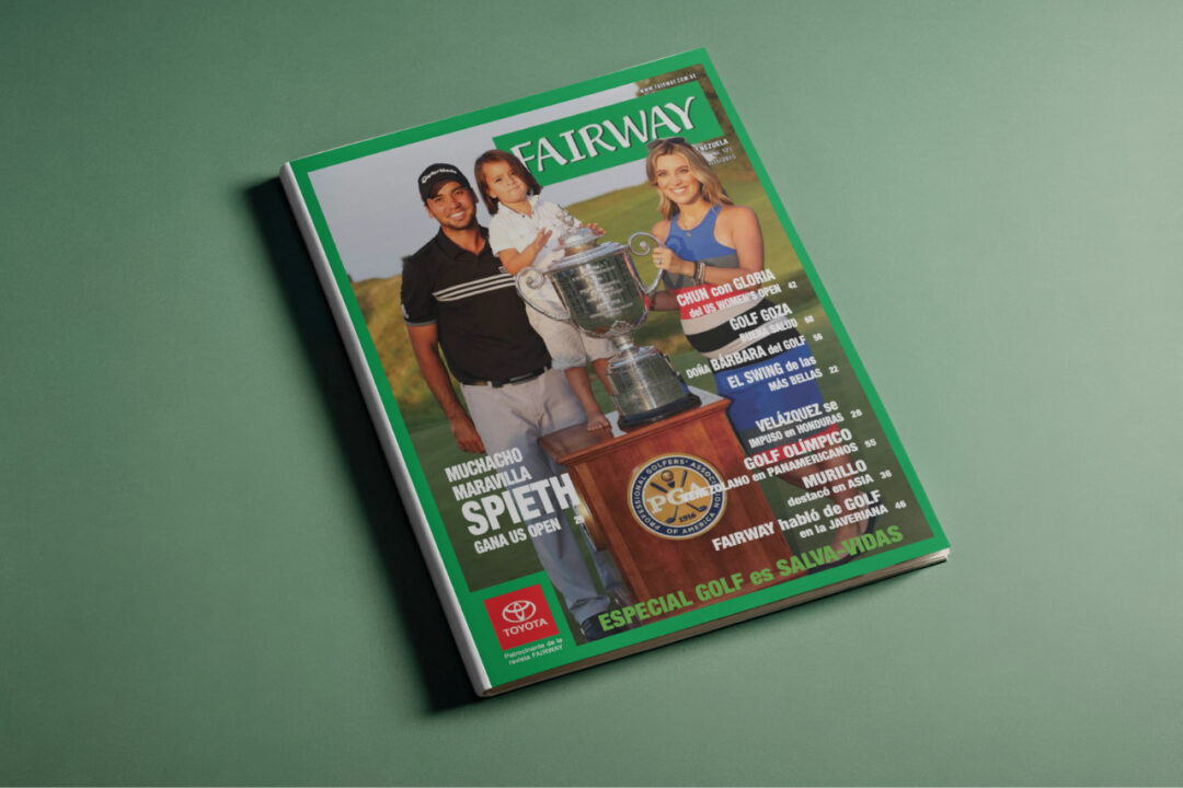 Portada de la Revista Fairway Venezuela número 123, con Jordan Spieth levantando el trofeo del US Open y titulares sobre Diego Velásquez y Wolmer Murillo.