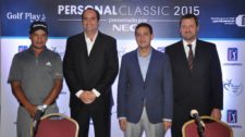 Fabián Gómez, jugador del PGA TOUR y defensor del título; Germán Galli, Director de Golf-Play; Nelson Silveiro, Director de Comunicaciones del PGA TOUR Latinoamérica; y Santiago Mignone, Presidente del club sede / Gentileza: Gustavo Álvarez - Fairway