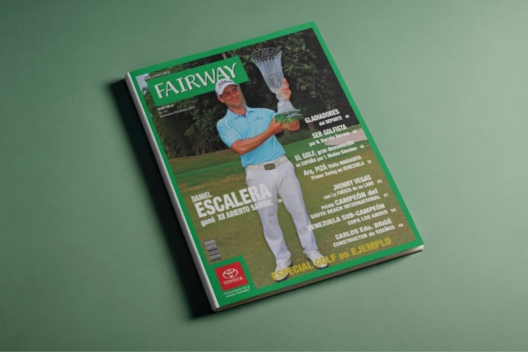 Portada de la Revista Fairway Venezuela número 125, con Daniel Escalera levantando el trofeo del XII Abierto Sambil y titulares sobre la Copa Los Andes.