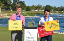 El campeón del LAAC 2016, Paul Chaplet (CRC), junto al subcampeón Jorge García (VEN) en Teeth of the Dog, Casa de Campo - Gentileza: Enrique Berardi/LAAC