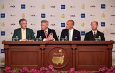 Chairman AugustaNationalGC & Masters Billy Payne, R&A Chief Executive Martin Slumbers, PGA of America Chief Executive Pete Bevacqua & USGA Director Mike Davis anuncian q'ganadores Olympic golf (cortesía Augusta National Inc.)