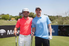 Armando "Gato" Zarlenga junto al arquero de Boca Jr. Guillermo Sara durante el Pro-Am del Andrés Romero Invitational, que se disputó este jueves 1 de diciembre en el Buenos Aires Golf Club / Foto: Crédito Olivia Calatayud