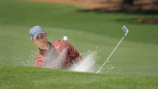 Thomas Pieters sale de un bunker en el hoyo No. 7 (cortesía Augusta National Golf Club)