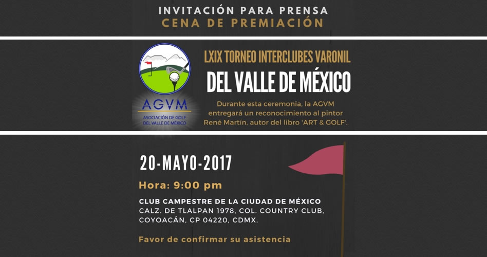 Invitación a la cena de premiación del LXIX Torneo Interclubes Varonil del Valle de México