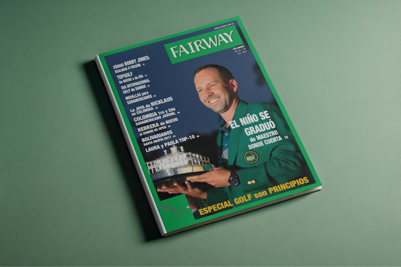 Portada de la Revista Fairway Colombia número 35, con Sergio García celebrando el Masters de Augusta y noticias sobre el triunfo de Colombia en el Sudamericano Juvenil.