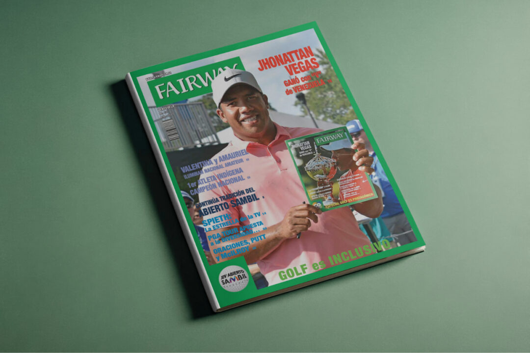 Portada de la Revista Fairway Venezuela número 135 con Jhonattan Vegas celebrando y titulares sobre el primer campeón nacional indígena Amauriel Fernández.