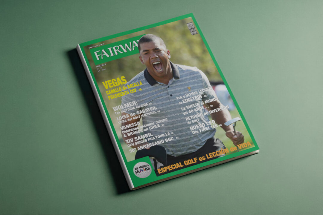 Portada de la Revista Fairway Venezuela número 136, con Jhonattan Vegas en la Presidents Cup y titulares sobre Vanessa Gilly y el Abierto Sambil.
