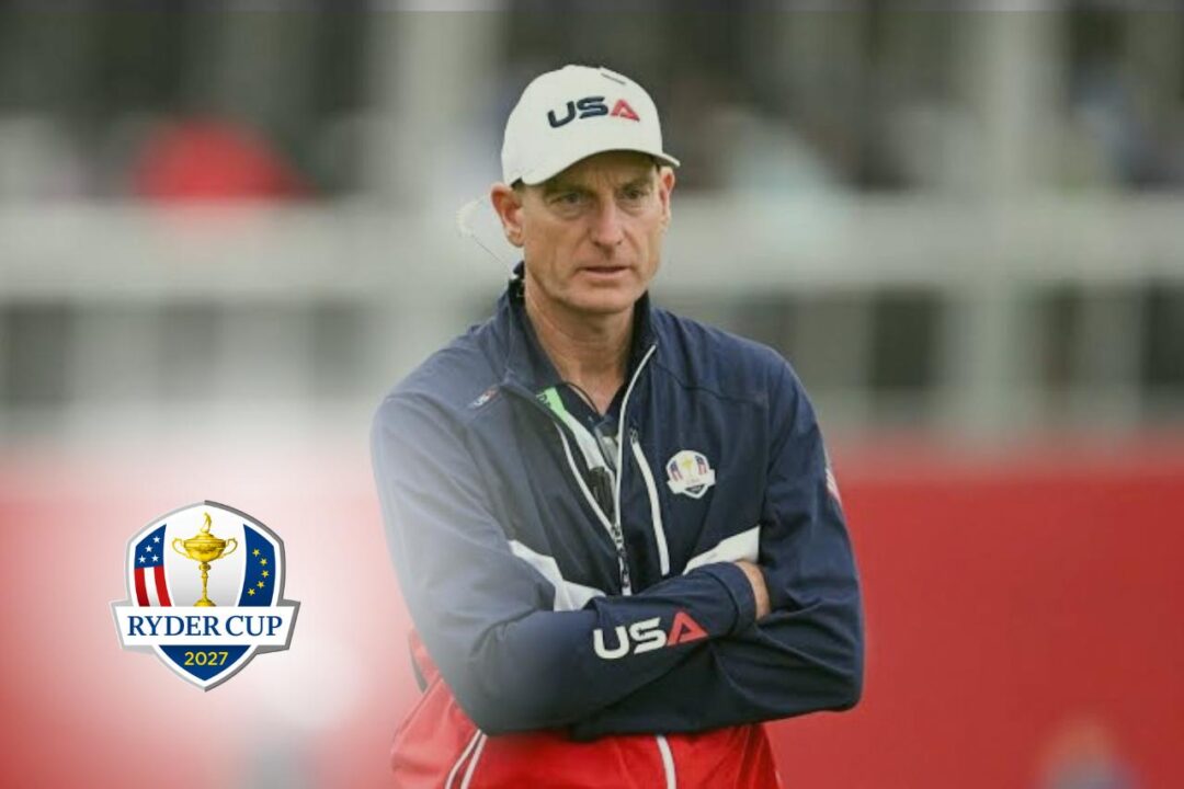 Jim Furyk y Luke Donald durante un acto previo a la Ryder Cup 2027.